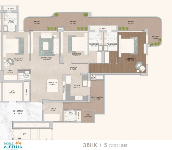 3BHK+S Noble Aurellia
